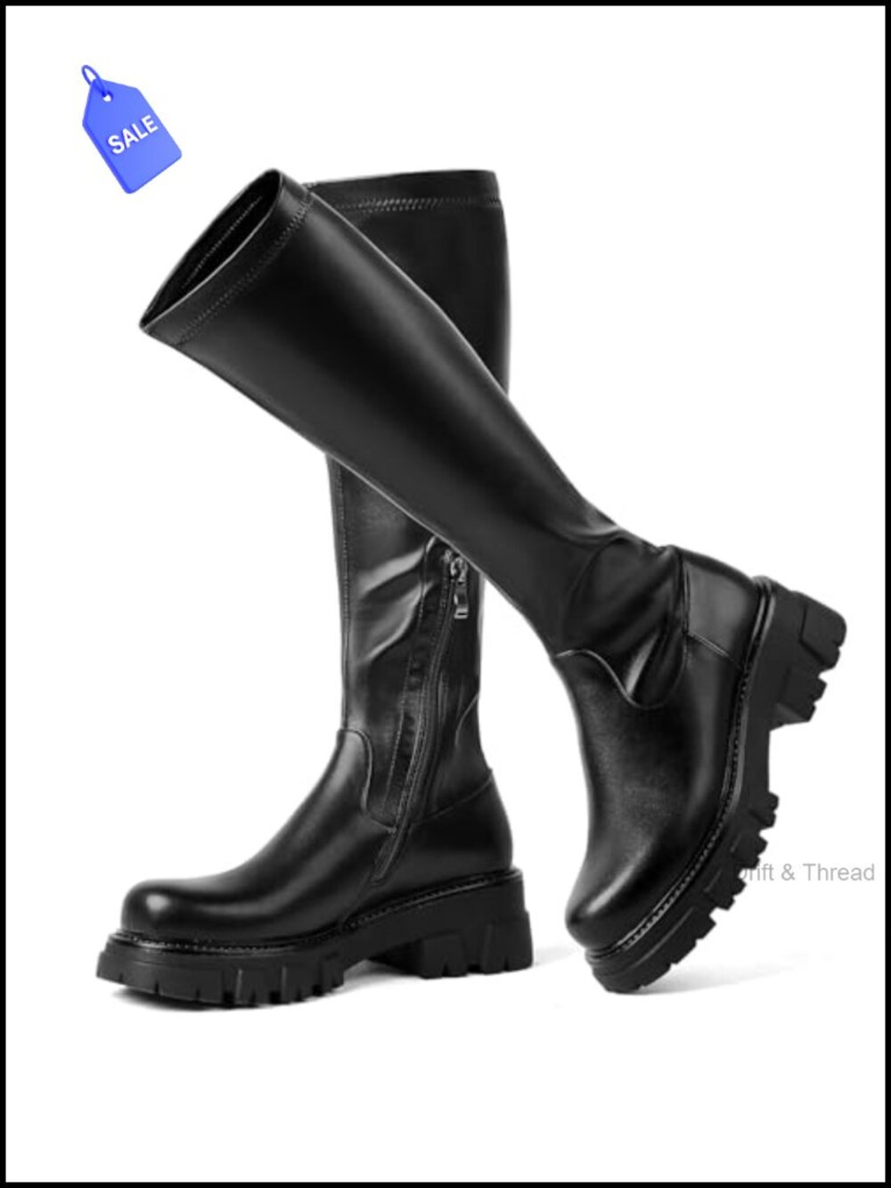 Women's Platform Knee High Stretch Boots Chunky Heel